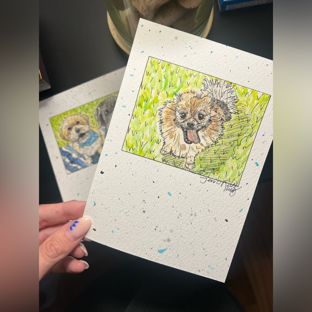 CUSTOM Watercolor and Pen Pet Portrait 5x7 - Picture 8 of 14